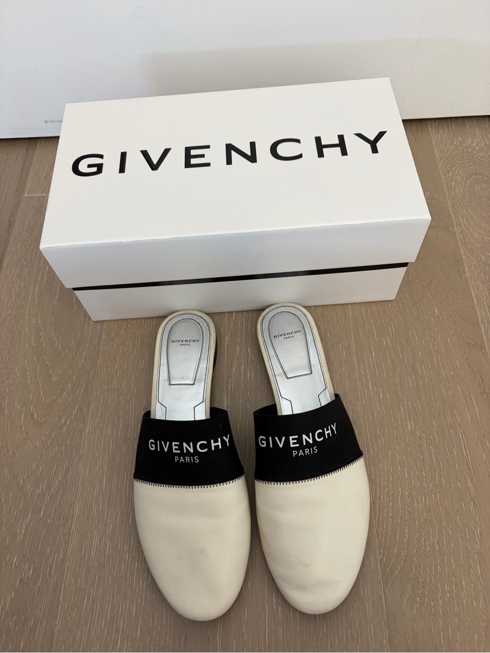 Givenchy Black and White Logo Slip-On Mules